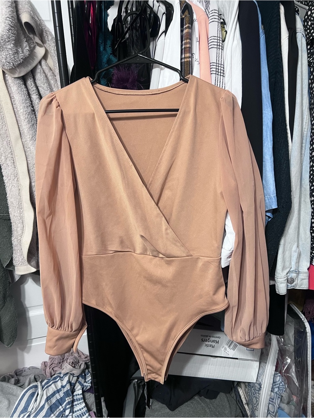 Women’s Nude Long-Sleeve Wrap Bodysuit